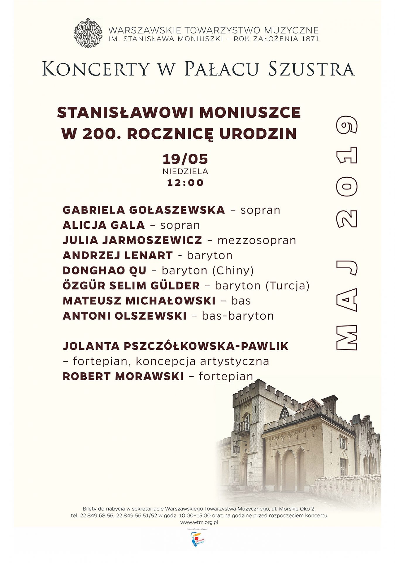 Warszawskie Towarzystwo Muzyczne im.S.Moniuszki-koncert 19.05.2019