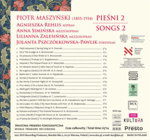 Piotr Maszyński SONGS 2 / PIEŚNI 2 okładka CD tył