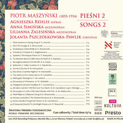 Piotr Maszyński SONGS 2 / PIEŚNI 2 okładka CD tył